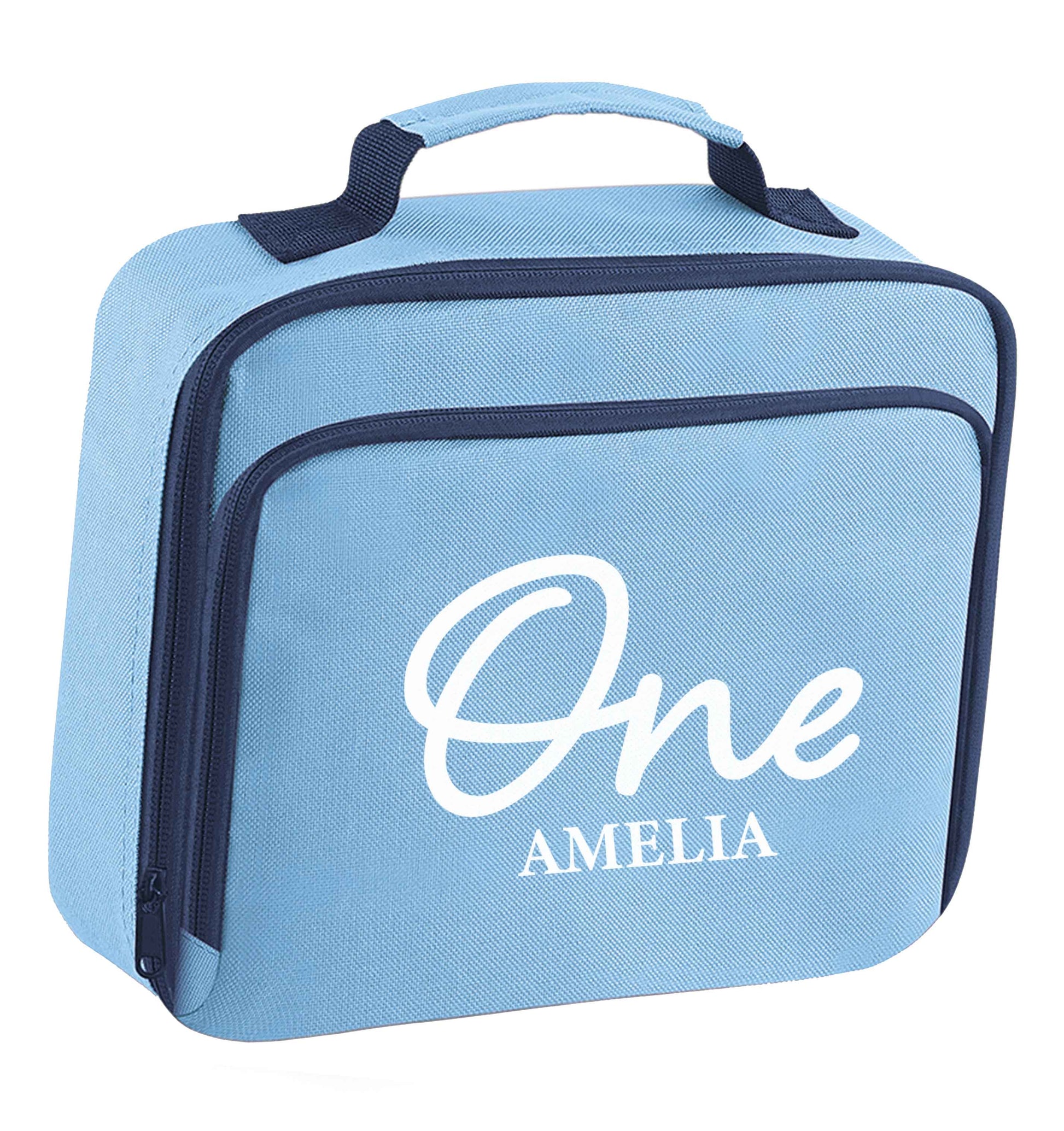 Personalised age and name insulated blue lunch bag cooler