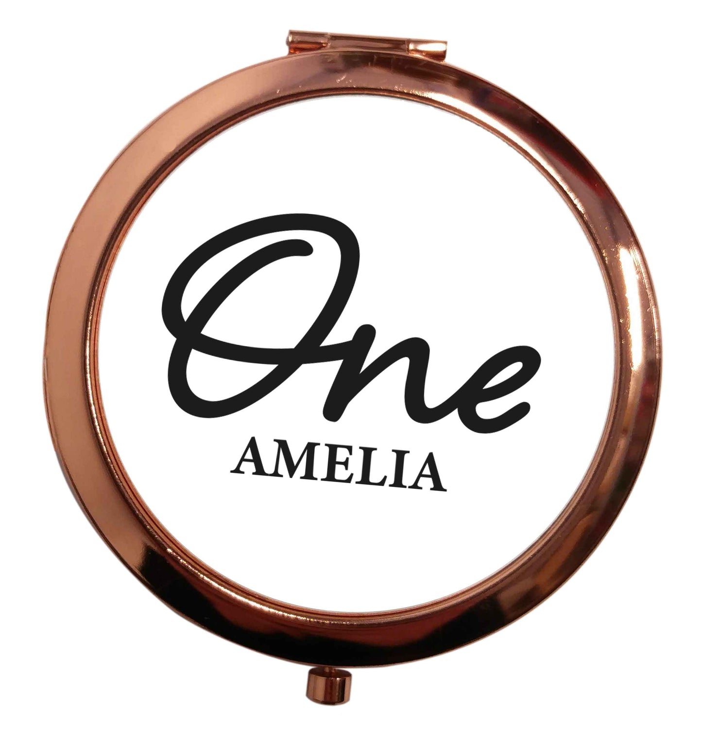 Personalised age and name rose gold circle pocket mirror