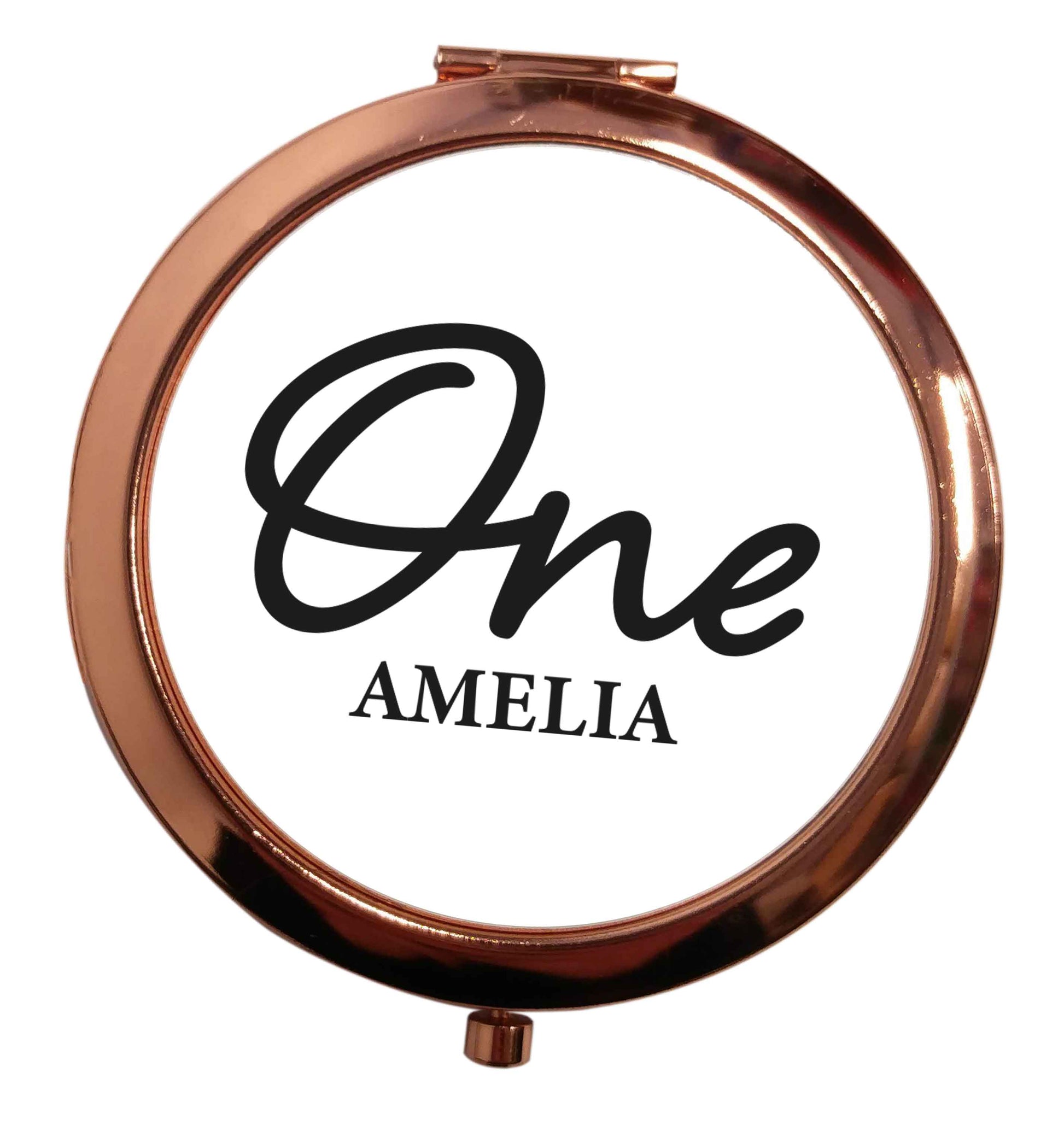 Personalised age and name rose gold circle pocket mirror