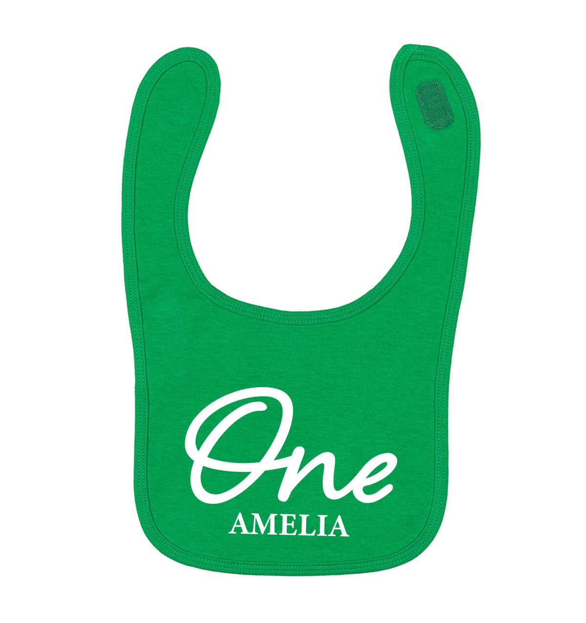 Personalised age and name green baby bib