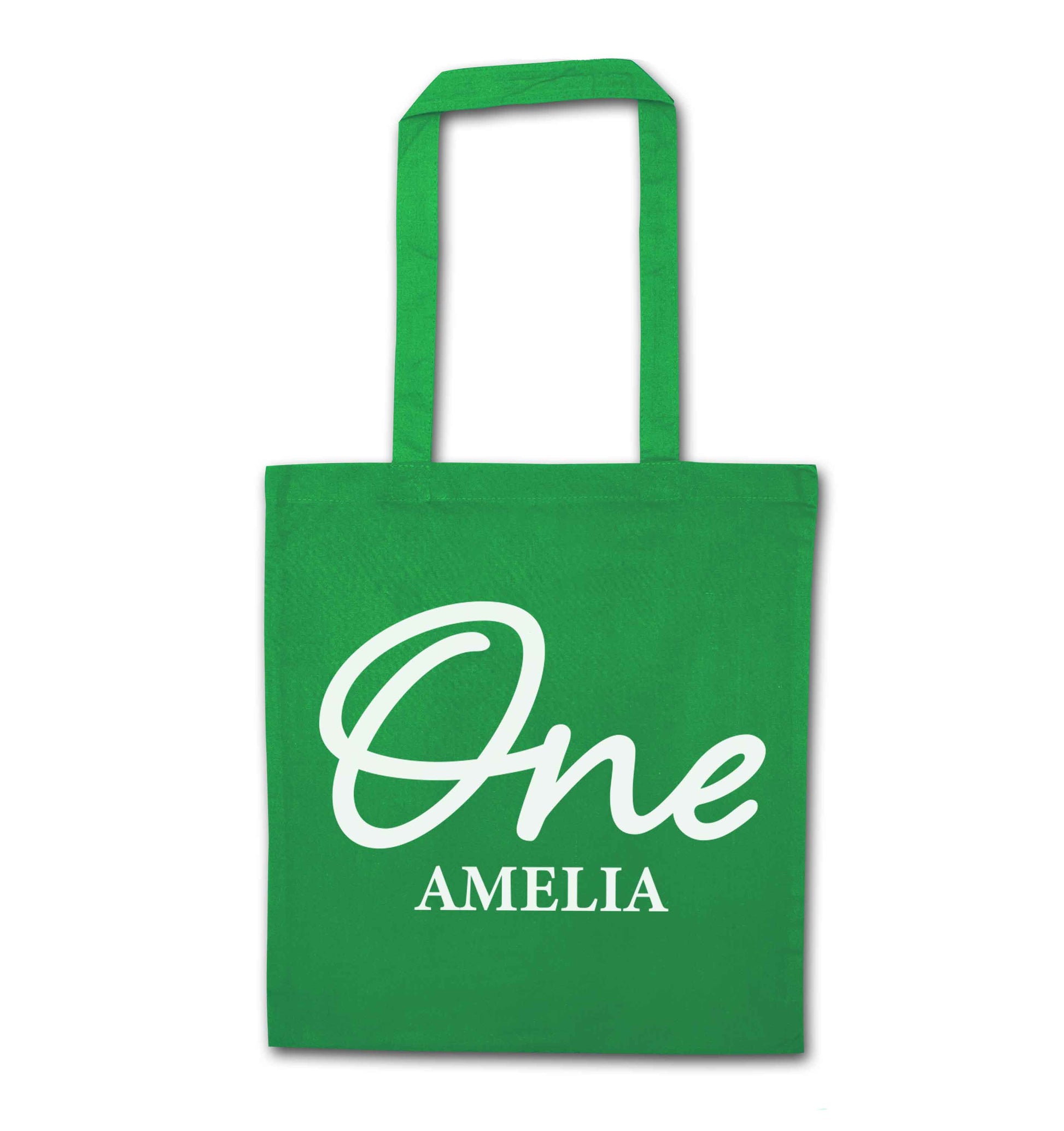 Personalised age and name green tote bag