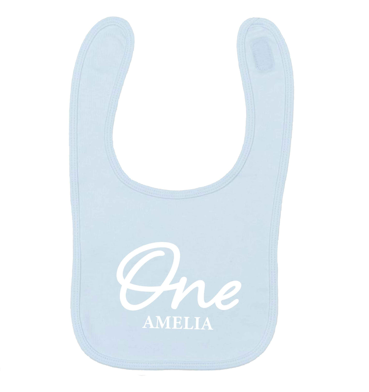 Personalised age and name pale blue baby bib