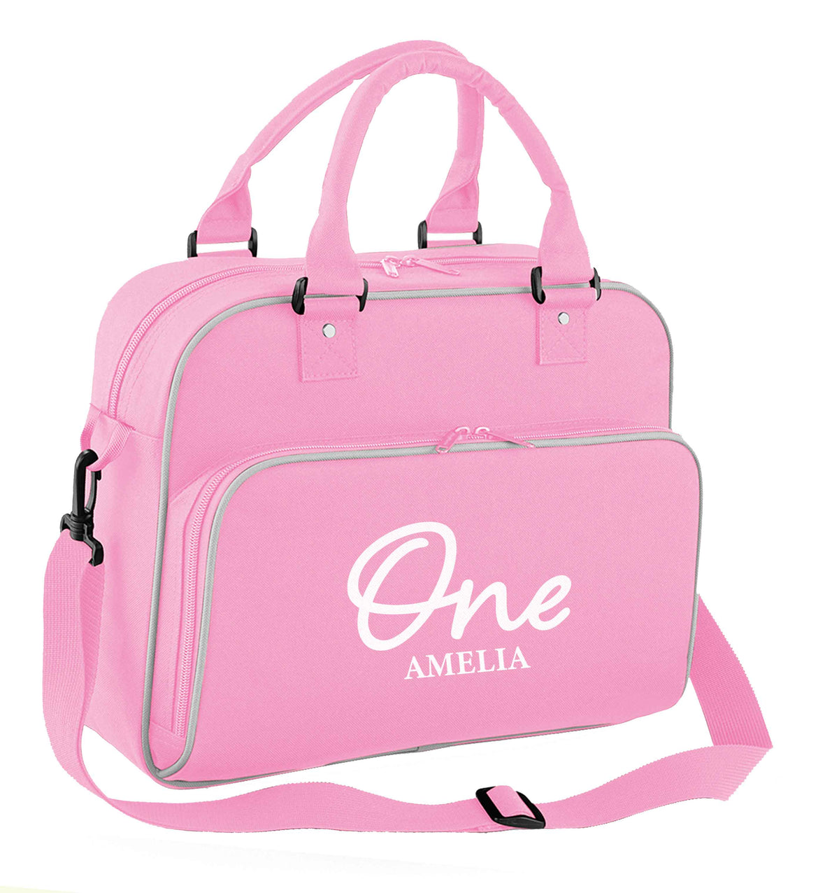 Personalised age and name children's dance bag baby pink
