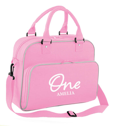 Personalised age and name children's dance bag baby pink