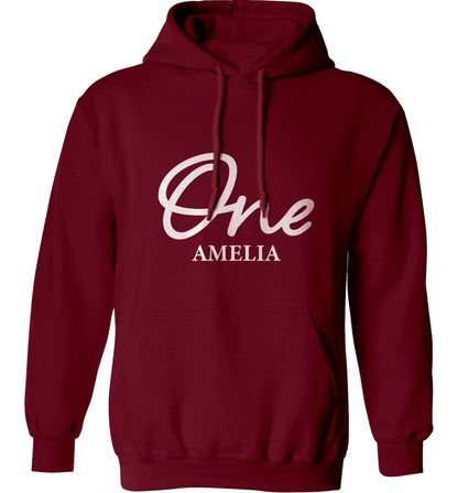 Personalised age and name adults unisex maroon hoodie 2XL