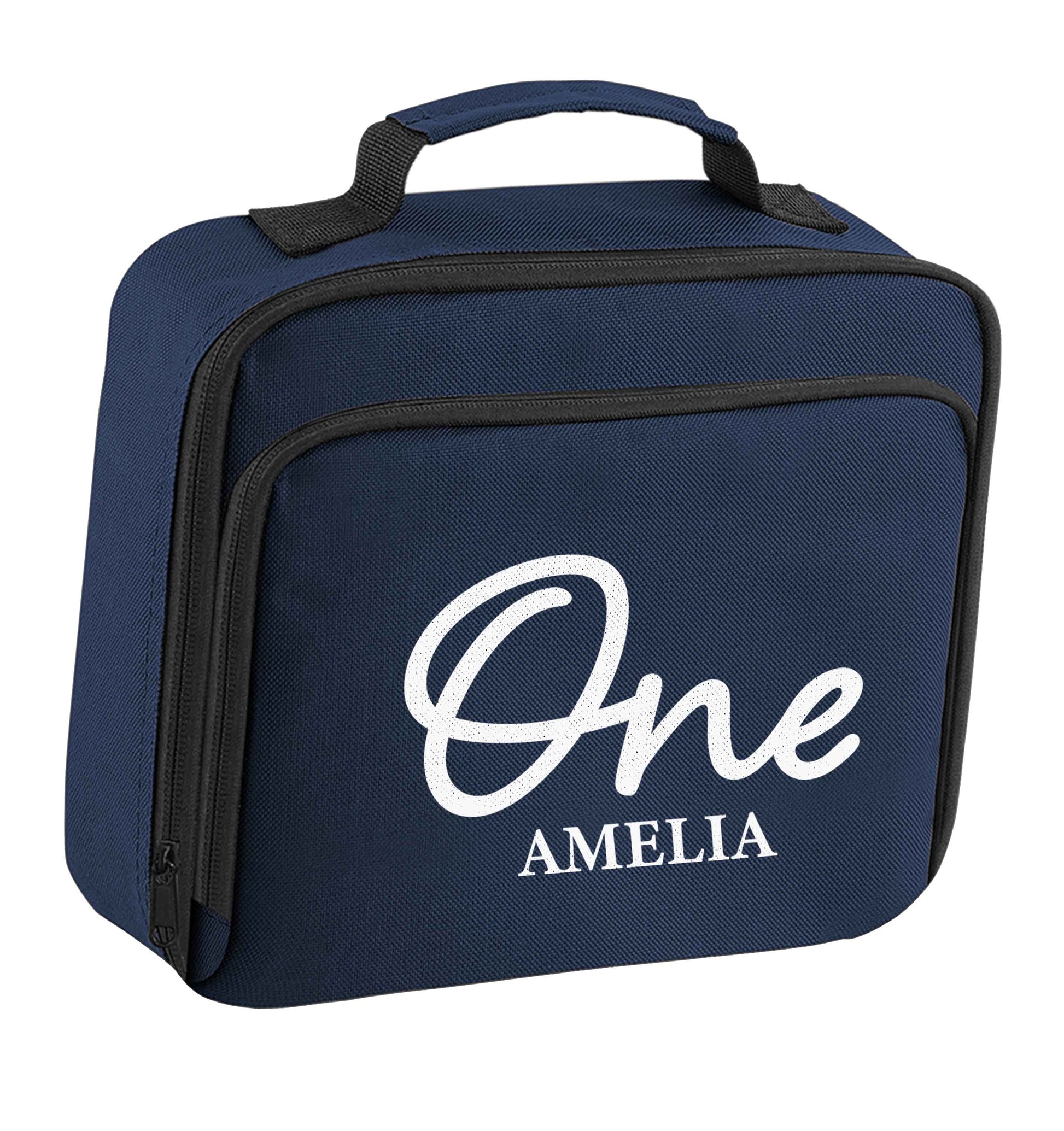 Personalised age and name insulated navy lunch bag cooler