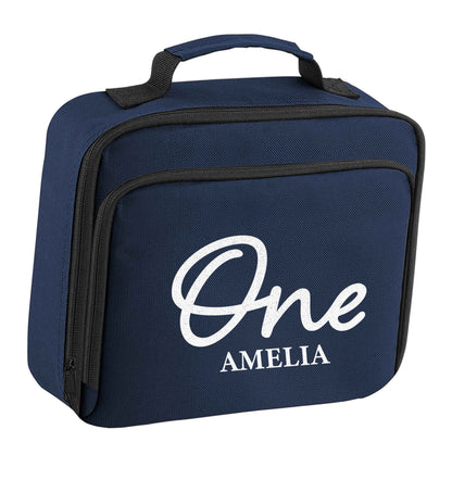Personalised age and name insulated navy lunch bag cooler