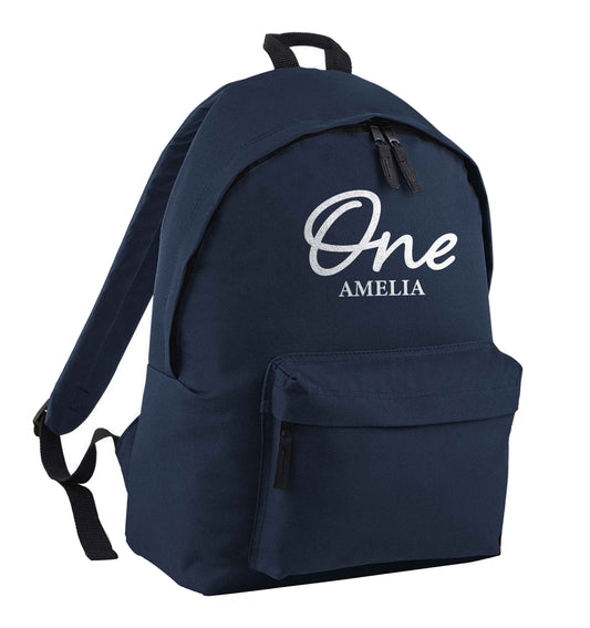 Personalised age and name navy children's backpack