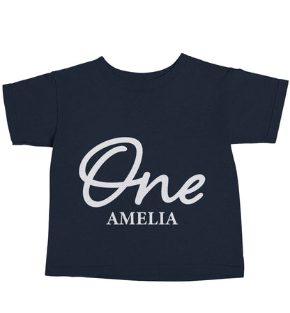 Personalised age and name navy baby toddler Tshirt 2 Years