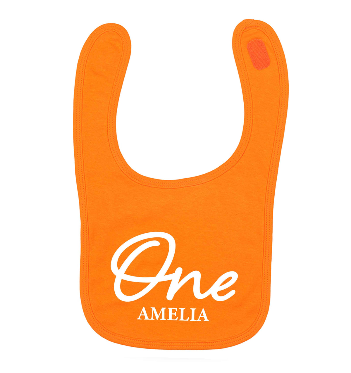 Personalised age and name orange baby bib
