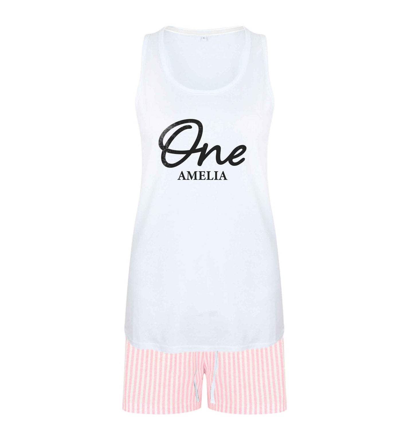 Personalised age and name size XL women's pyjama shorts set in pink 