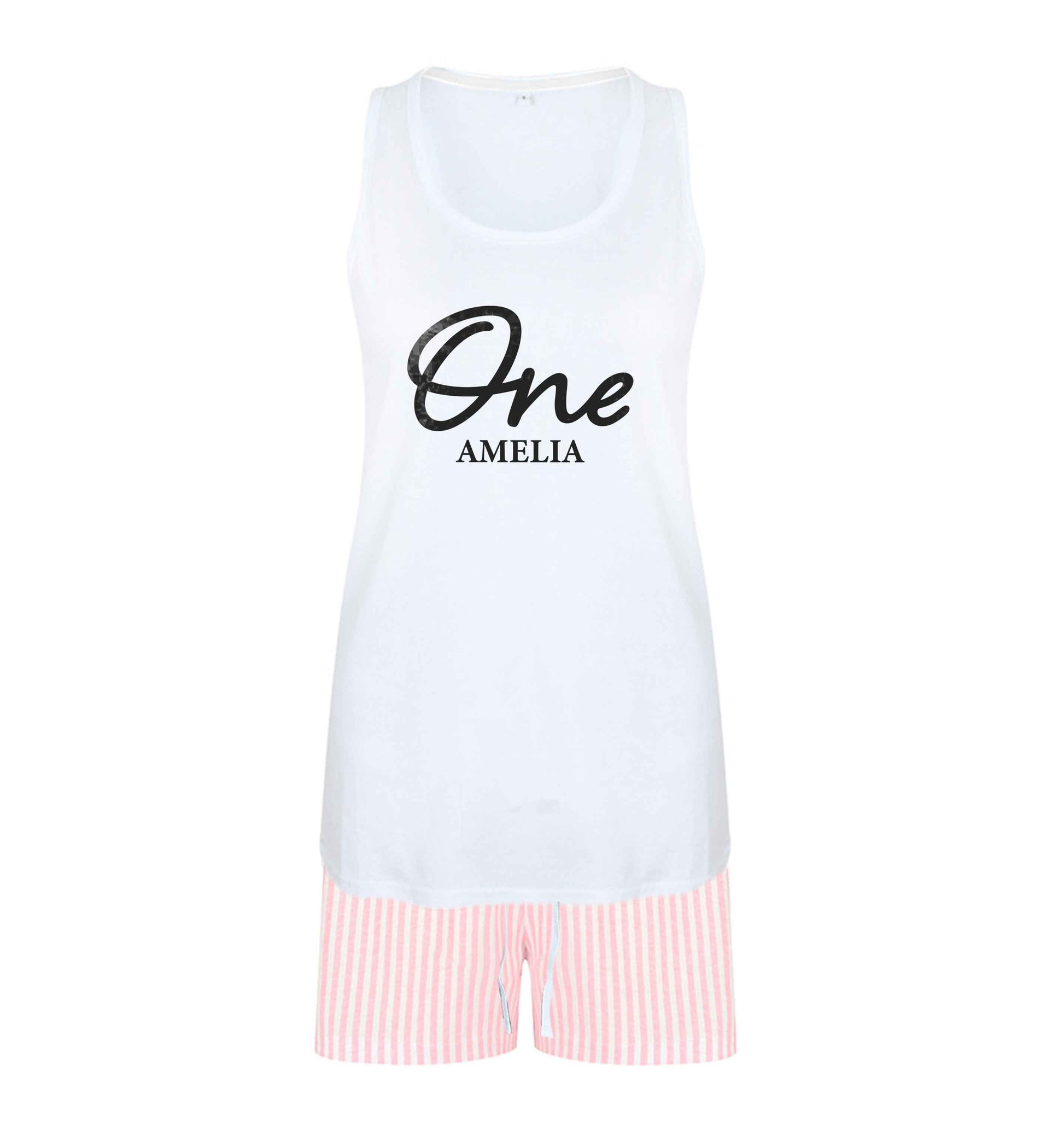 Personalised age and name size XL women's pyjama shorts set in pink 