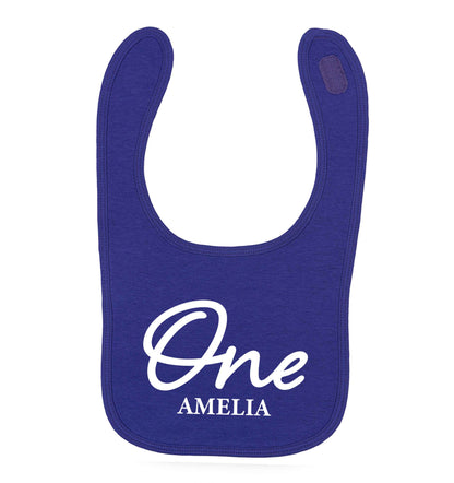 Personalised age and name purple baby bib