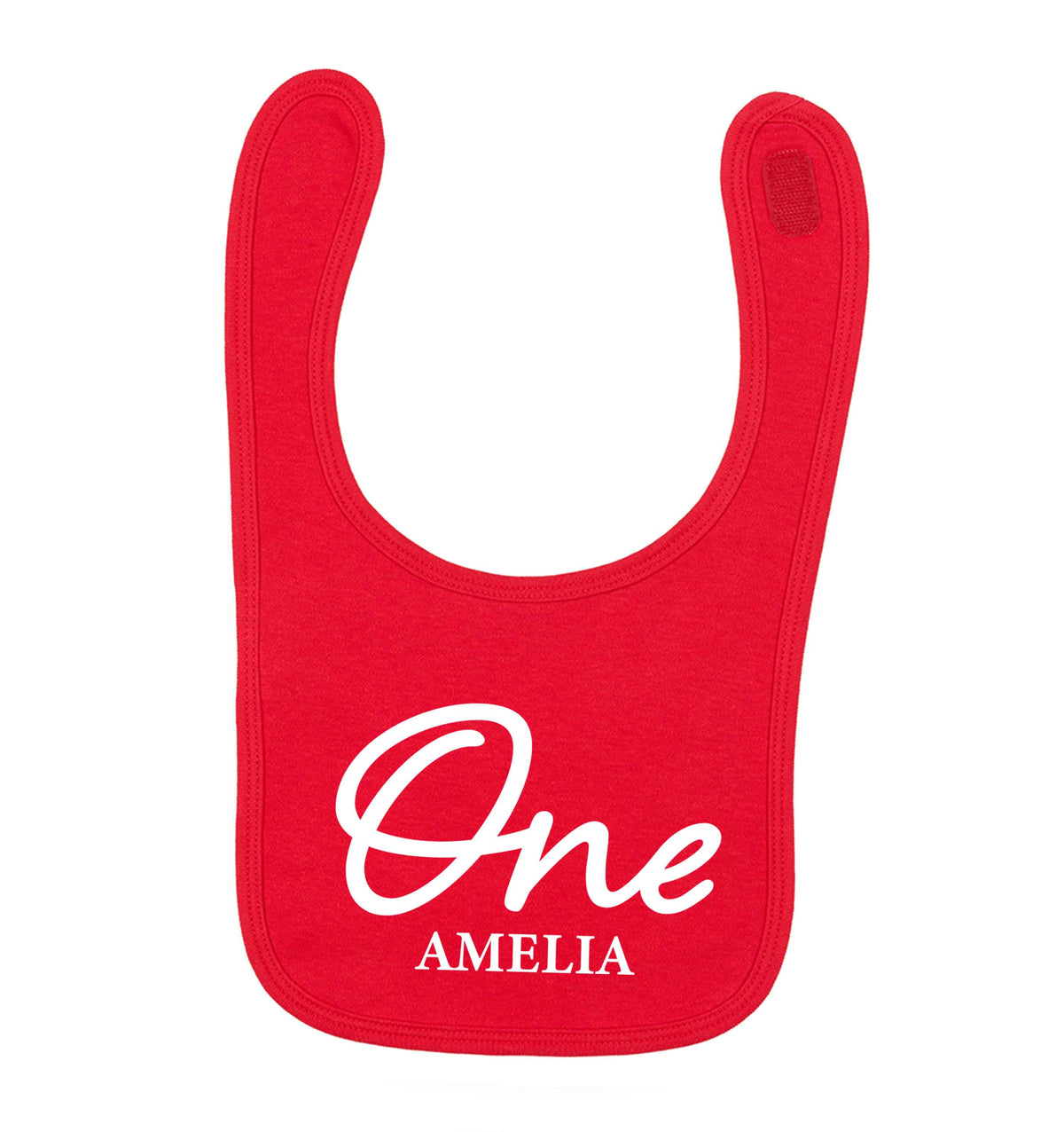 Personalised age and name red baby bib