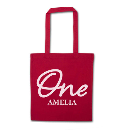Personalised age and name red tote bag