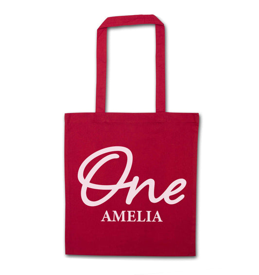 Personalised age and name red tote bag