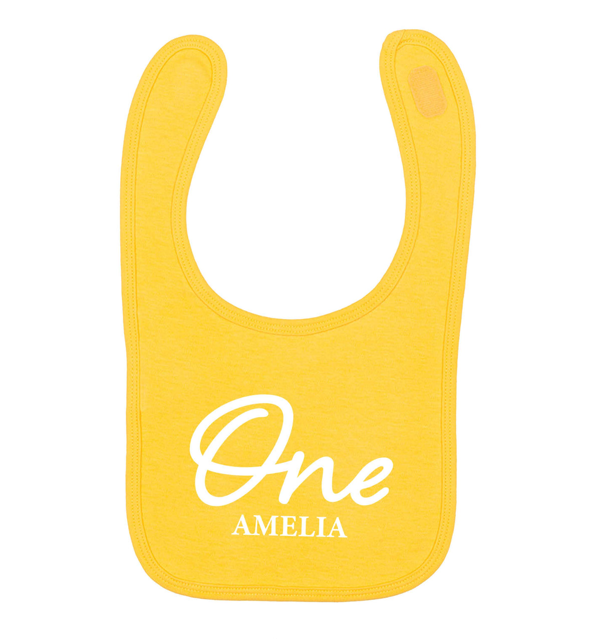 Personalised age and name yellow baby bib