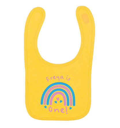 Personalised birthday crew yellow baby bib