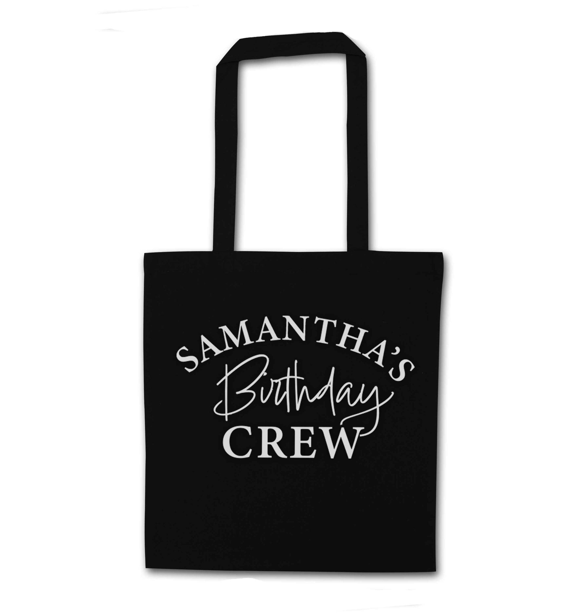 Personalised birthday crew black tote bag
