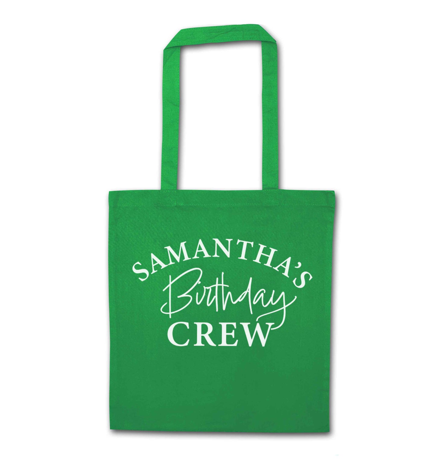 Personalised birthday crew green tote bag