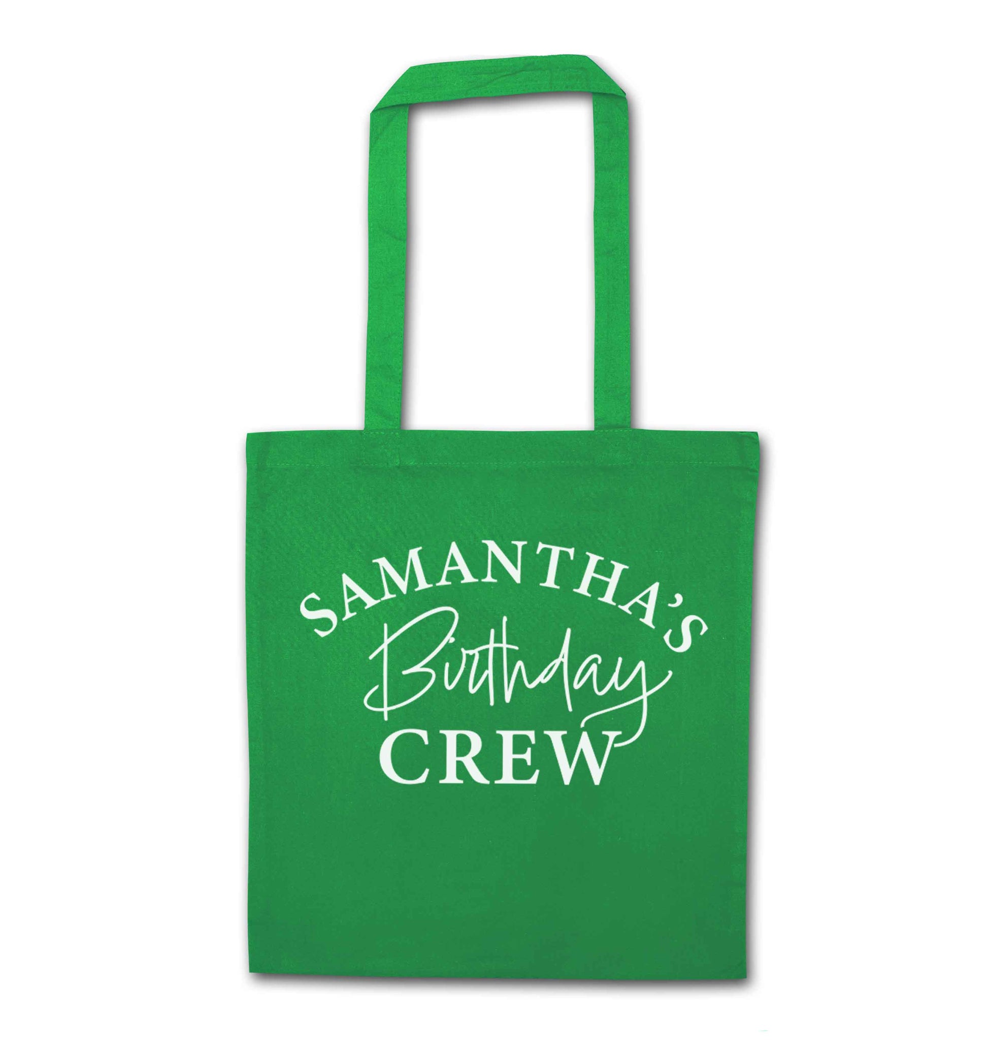 Personalised birthday crew green tote bag