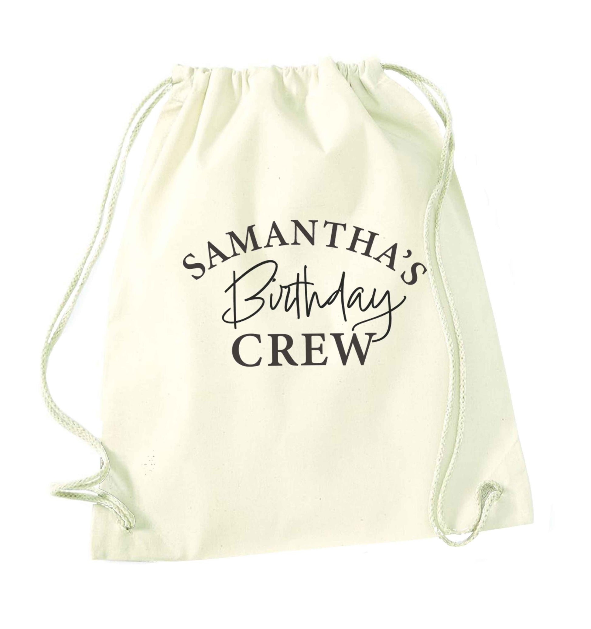 Personalised birthday crew natural drawstring bag