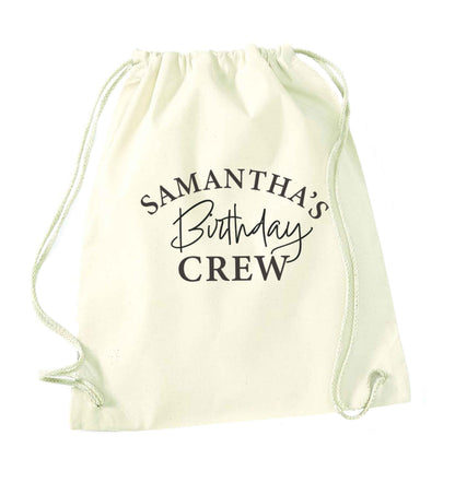 Personalised birthday crew natural drawstring bag