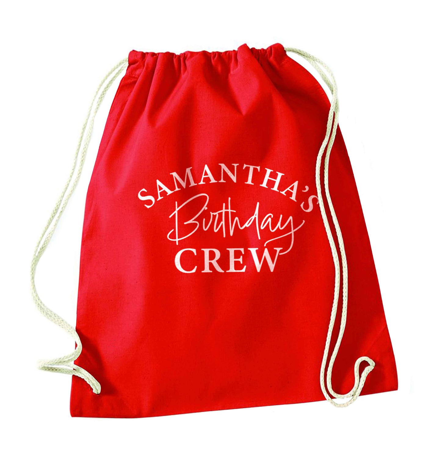 Personalised birthday crew red drawstring bag 