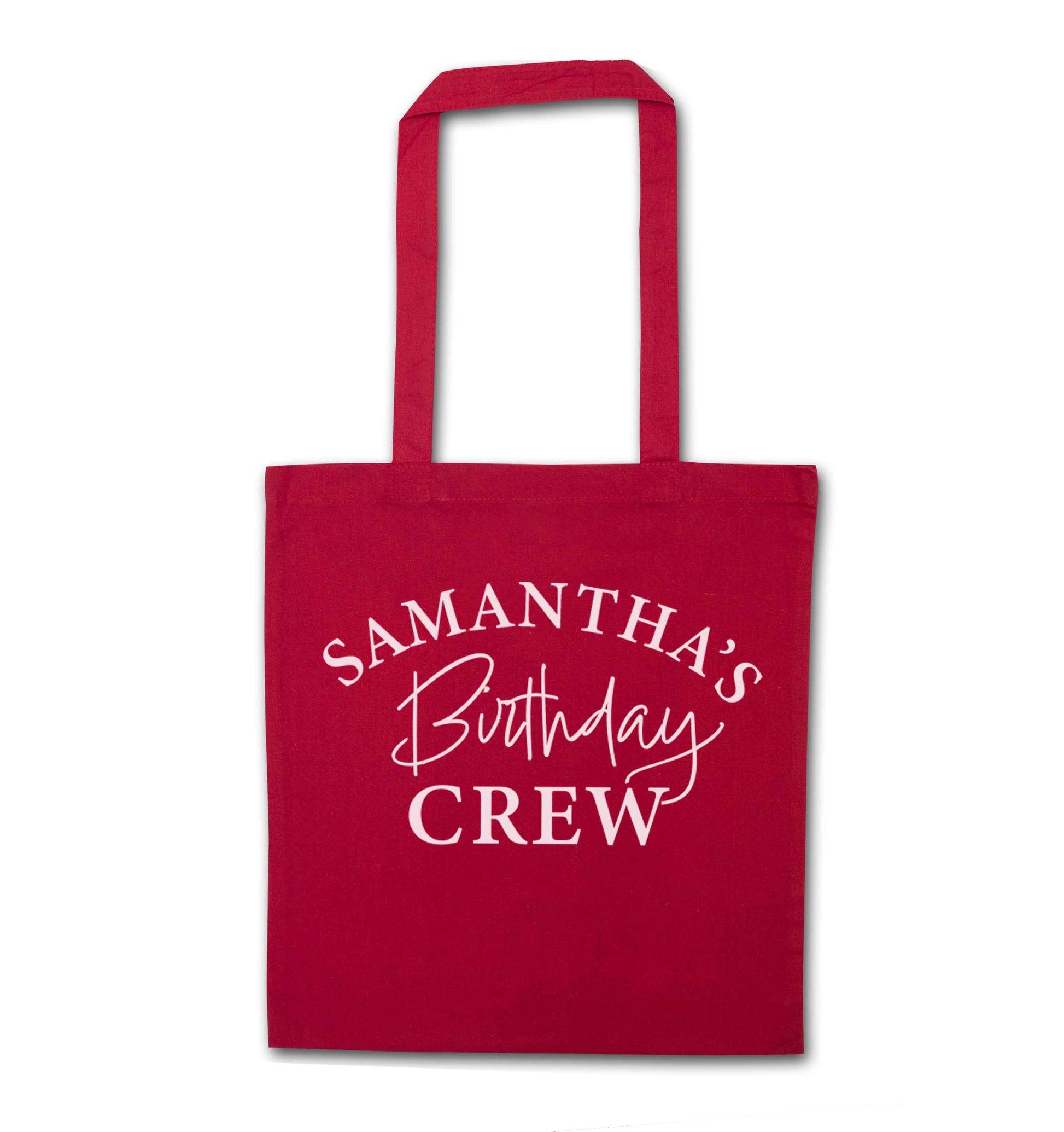 Personalised birthday crew red tote bag
