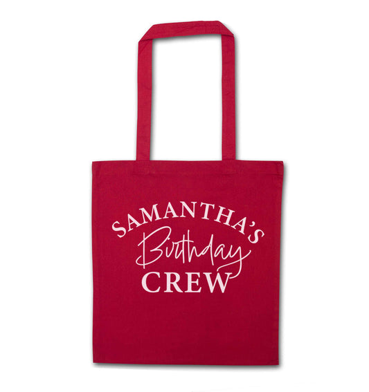 Personalised birthday crew red tote bag