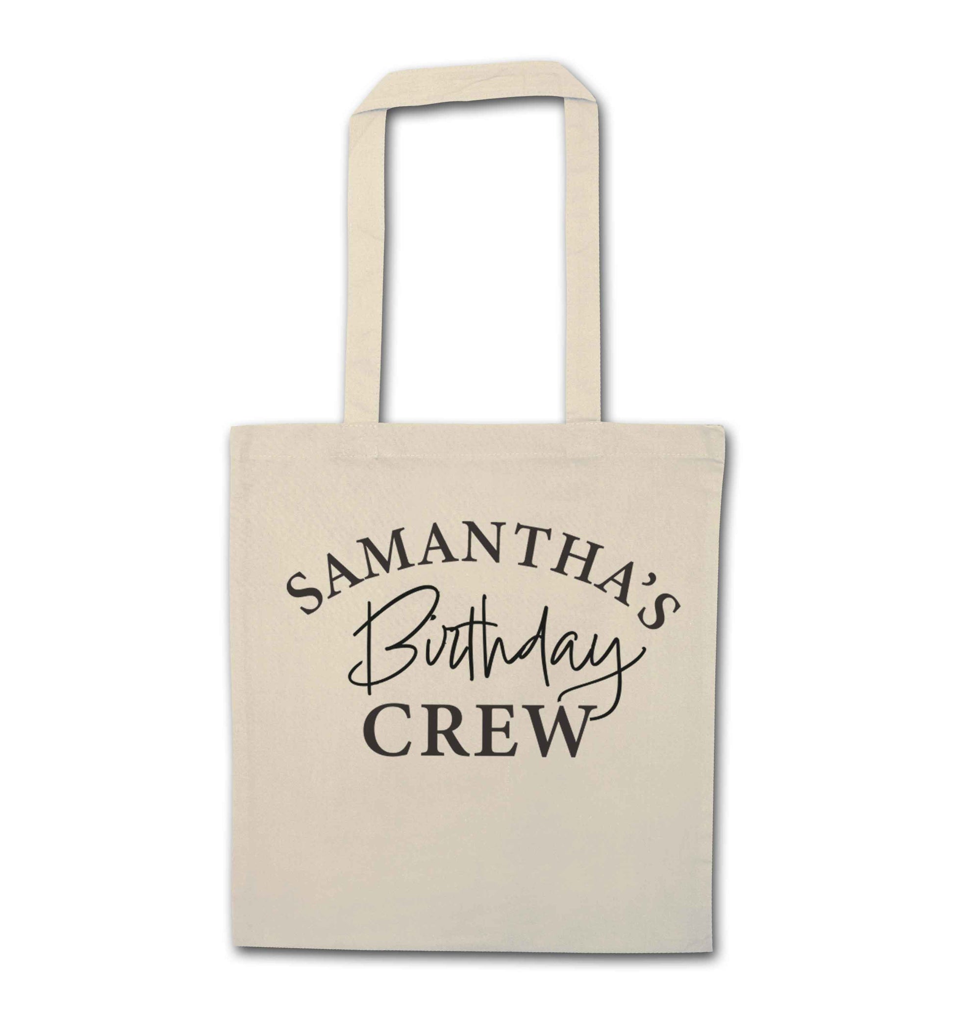 Personalised birthday crew natural tote bag