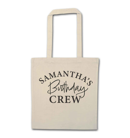 Personalised birthday crew natural tote bag