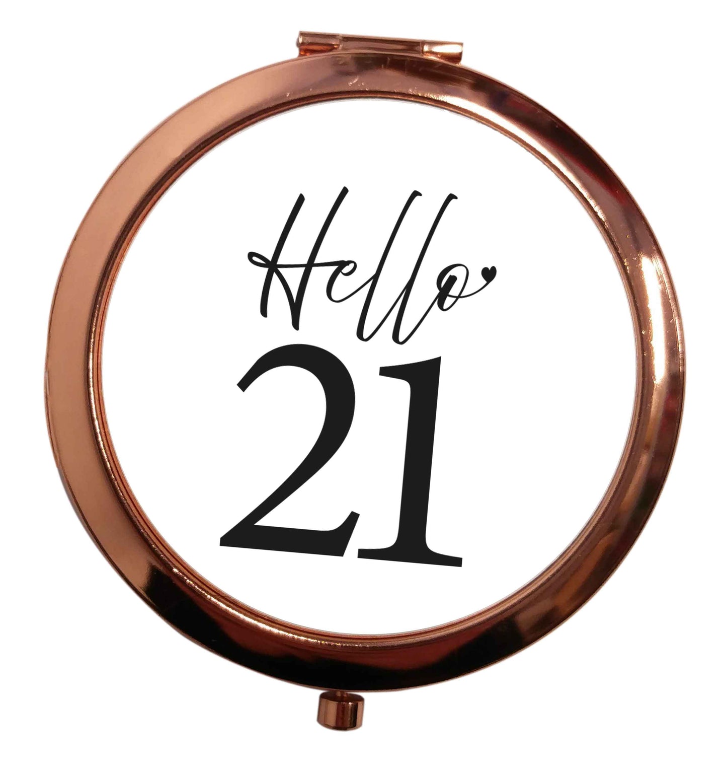 Hello 21 rose gold circle pocket mirror