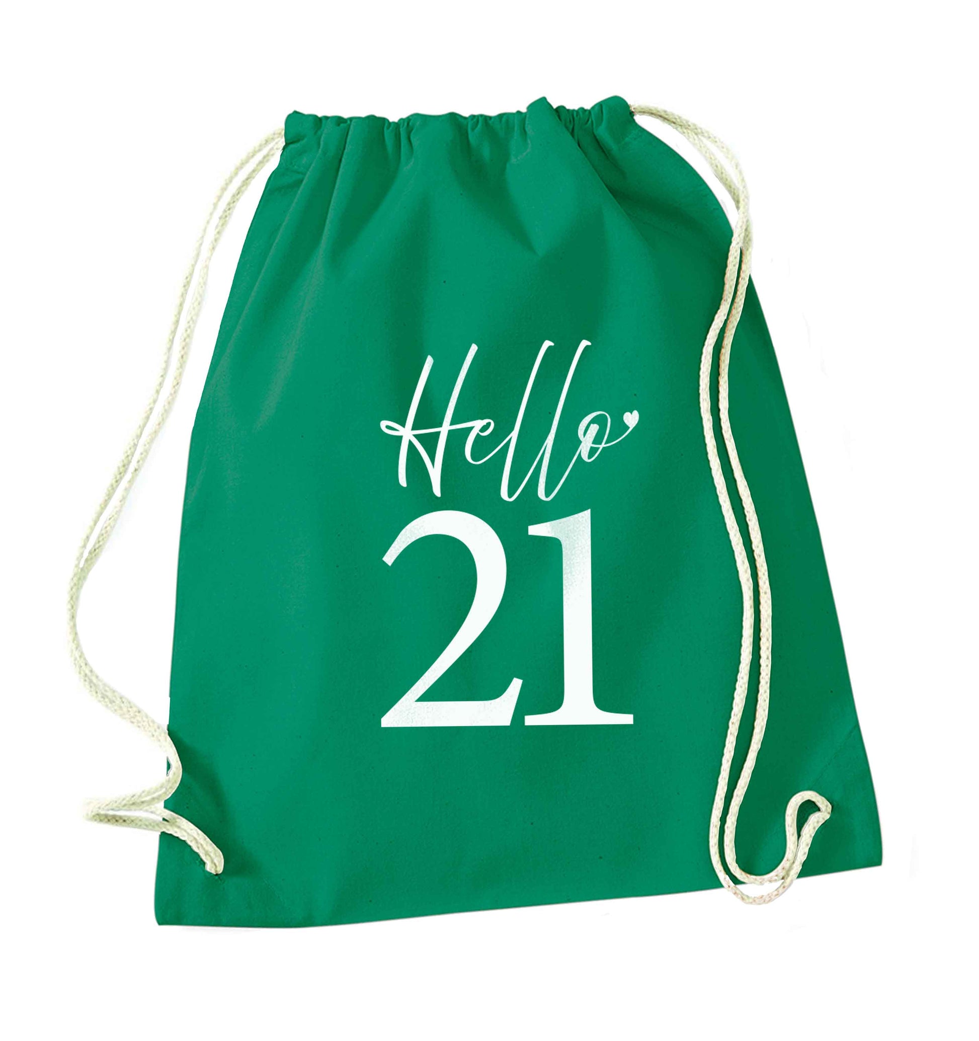 Hello 21 green drawstring bag