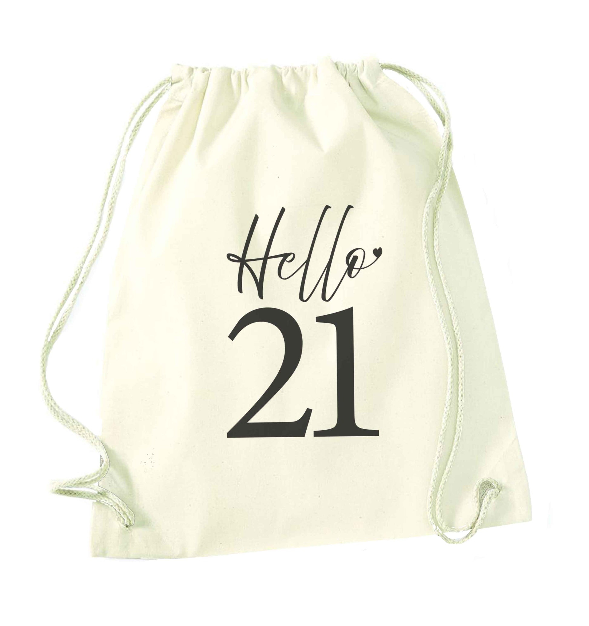 Hello 21 natural drawstring bag
