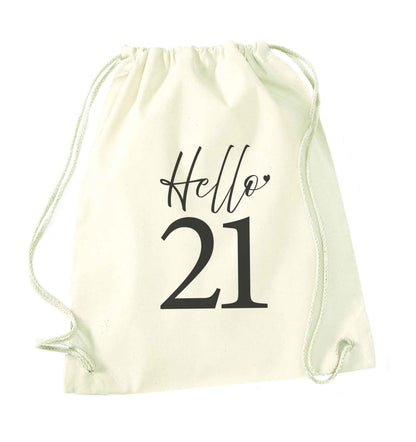 Hello 21 natural drawstring bag