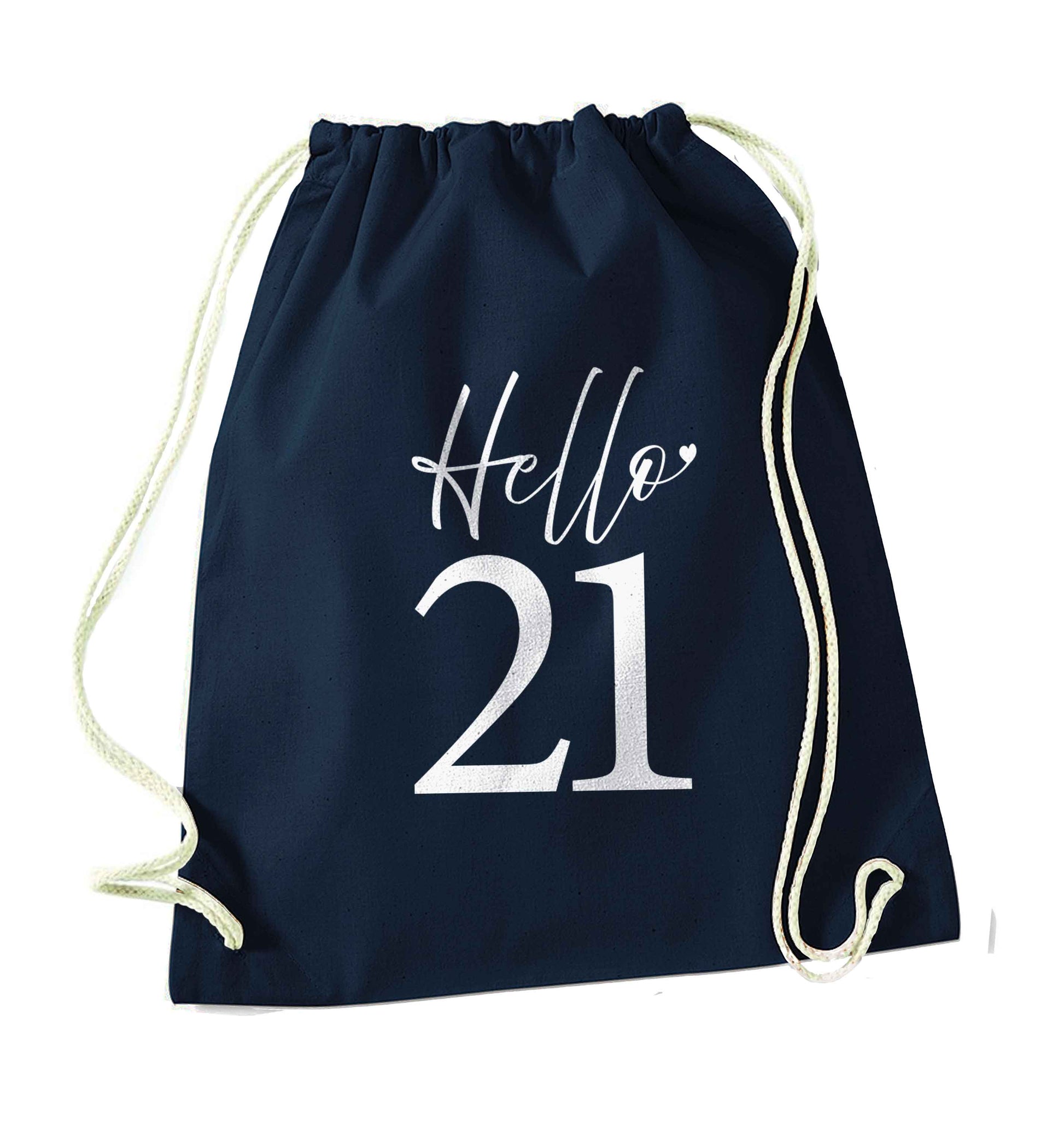 Hello 21 navy drawstring bag
