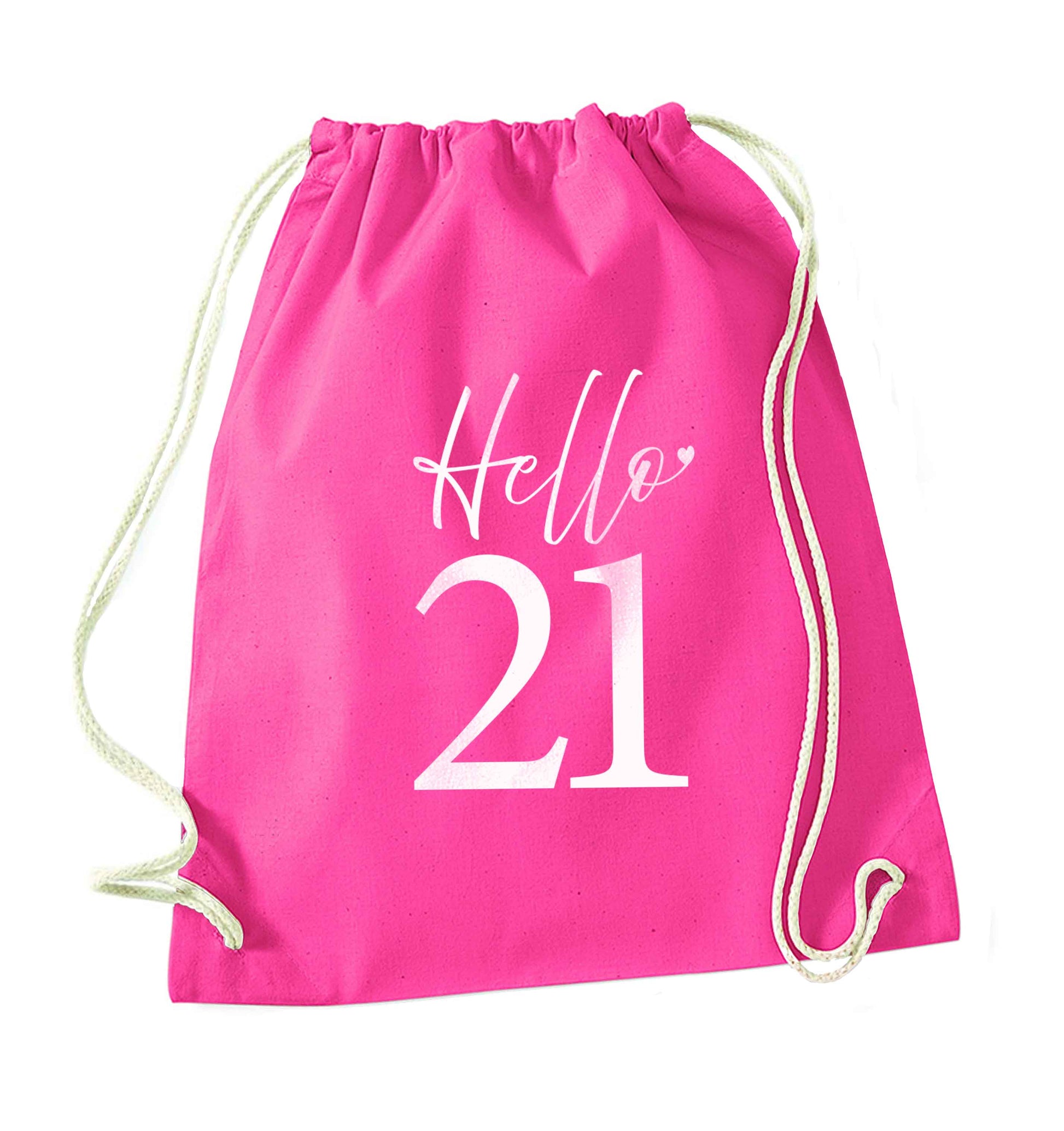 Hello 21 pink drawstring bag