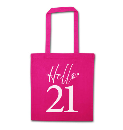 Hello 21 pink tote bag