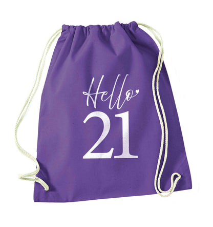 Hello 21 purple drawstring bag