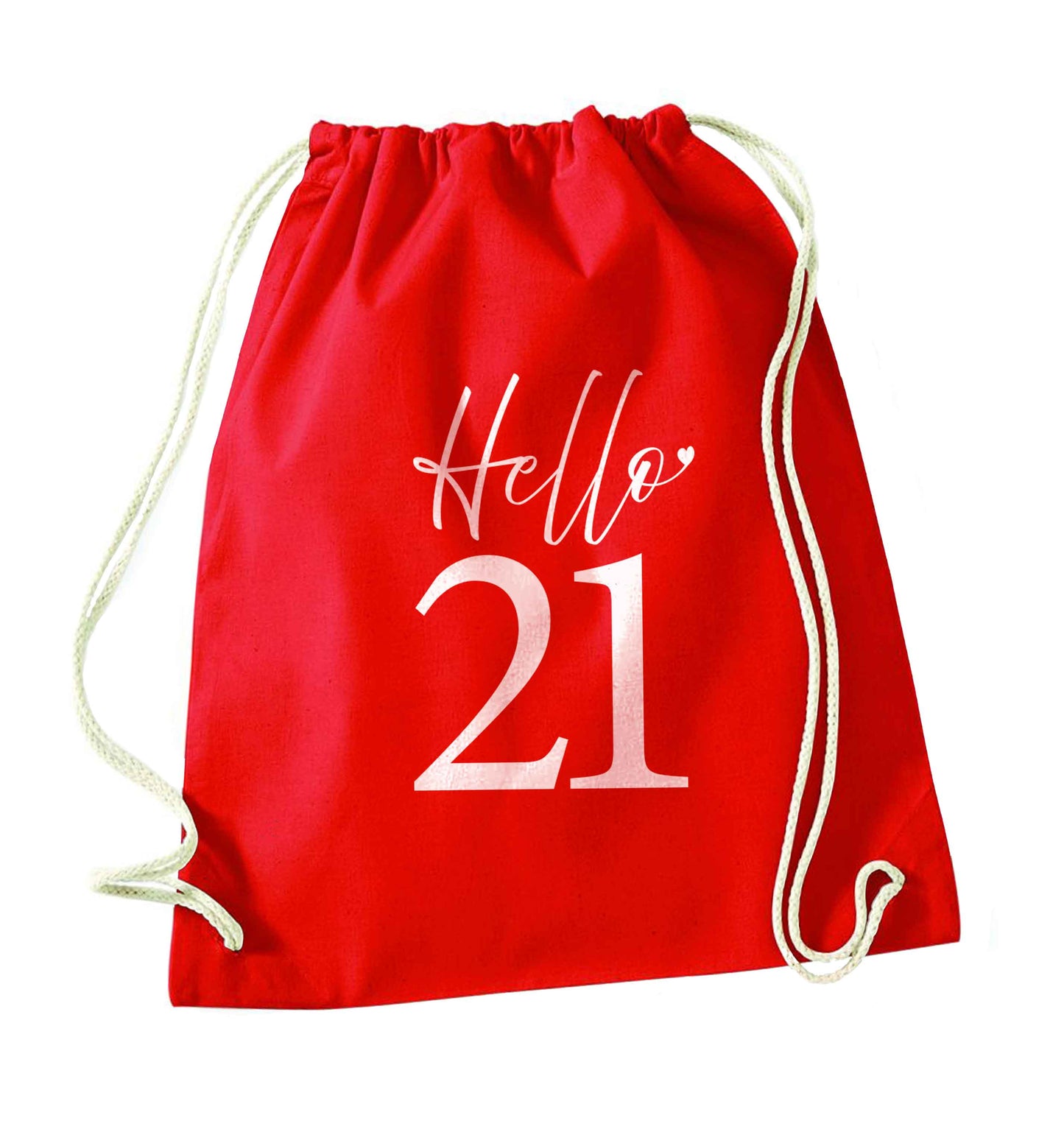 Hello 21 red drawstring bag