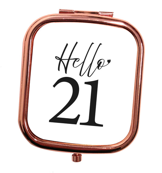 Hello 21 rose gold square pocket mirror