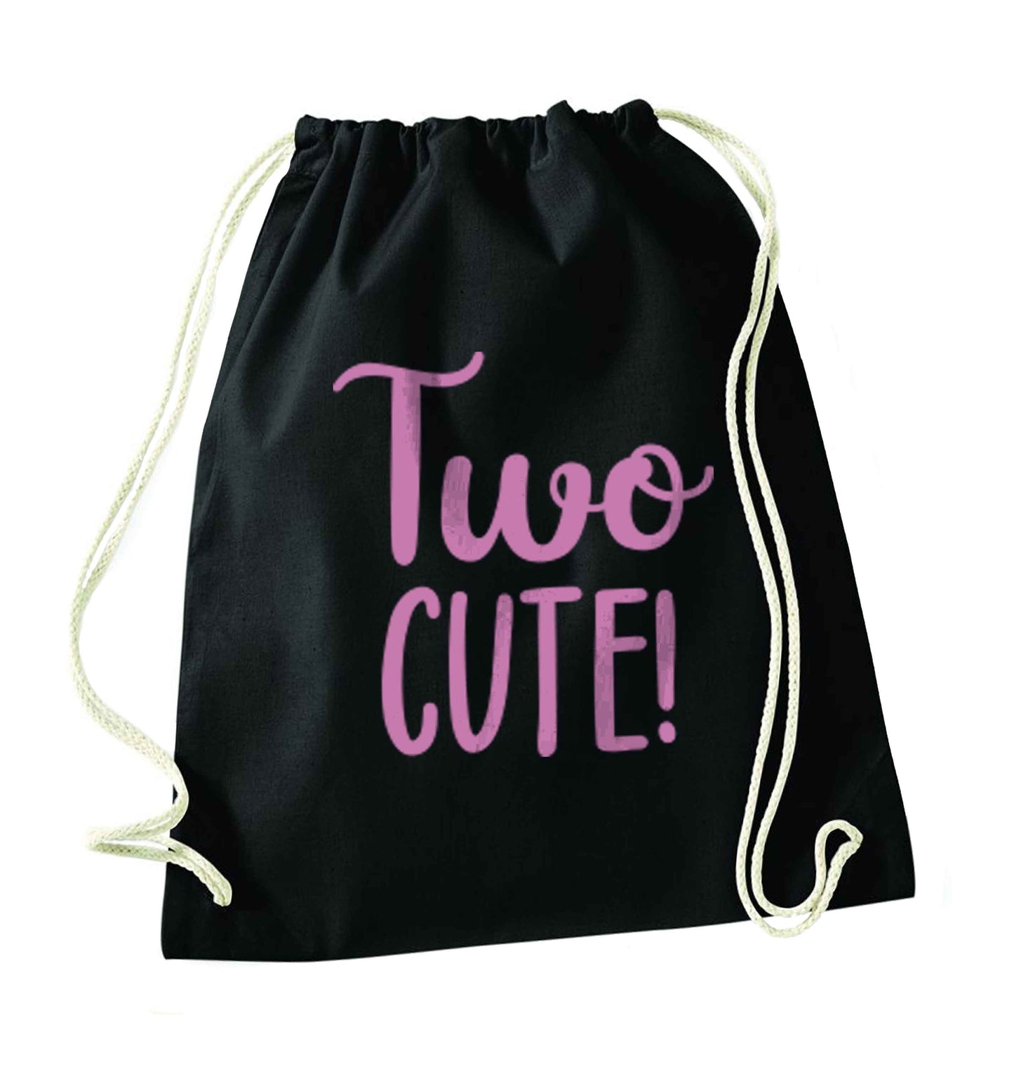 Two cute pink text black drawstring bag