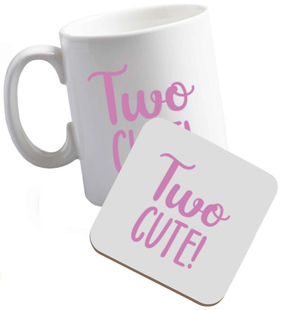 10 oz Ceramic mug and coaster Two cute pink text both sides