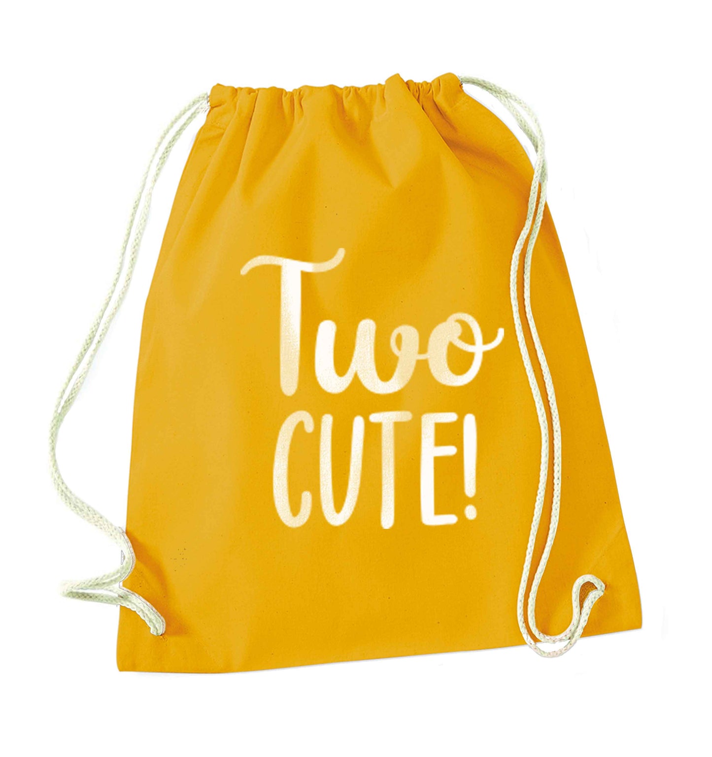 Two cute pink text mustard drawstring bag