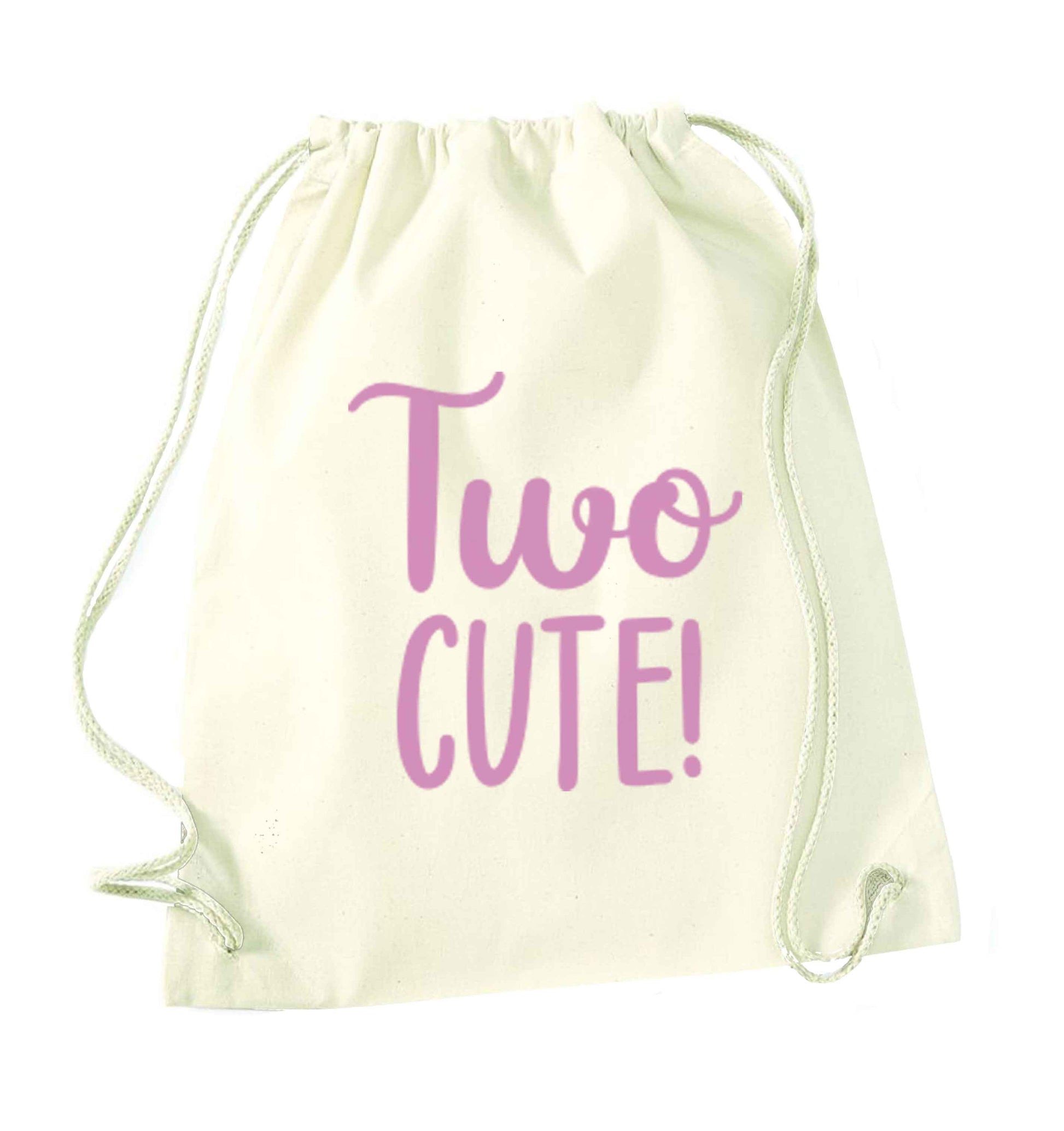 Two cute pink text natural drawstring bag