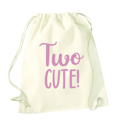 Two cute pink text natural drawstring bag