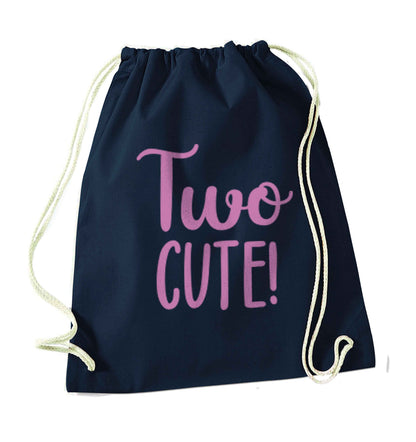 Two cute pink text navy drawstring bag