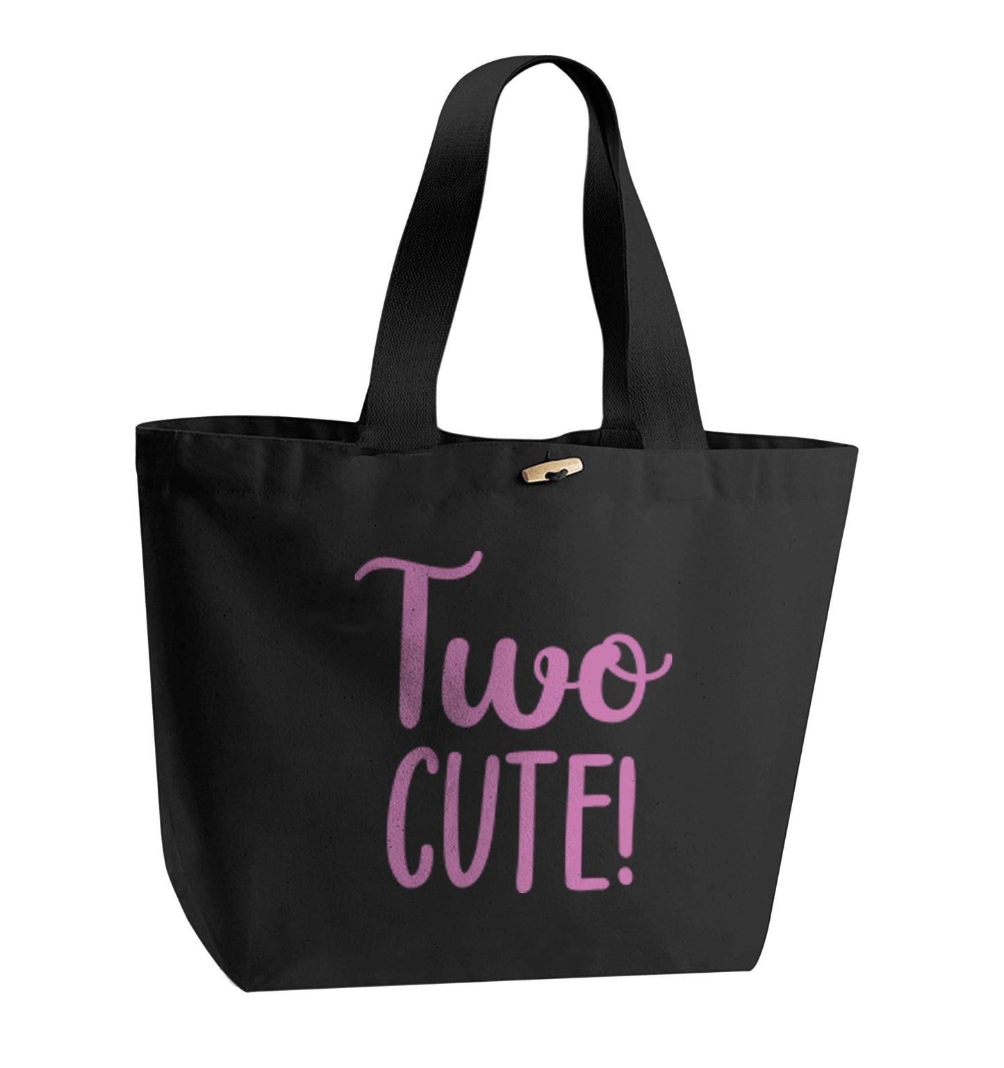 Two cute organic cotton premium tote bag with wooden toggle in black
