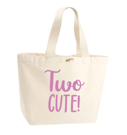 Two cute organic cotton premium tote bag with wooden toggle in natural